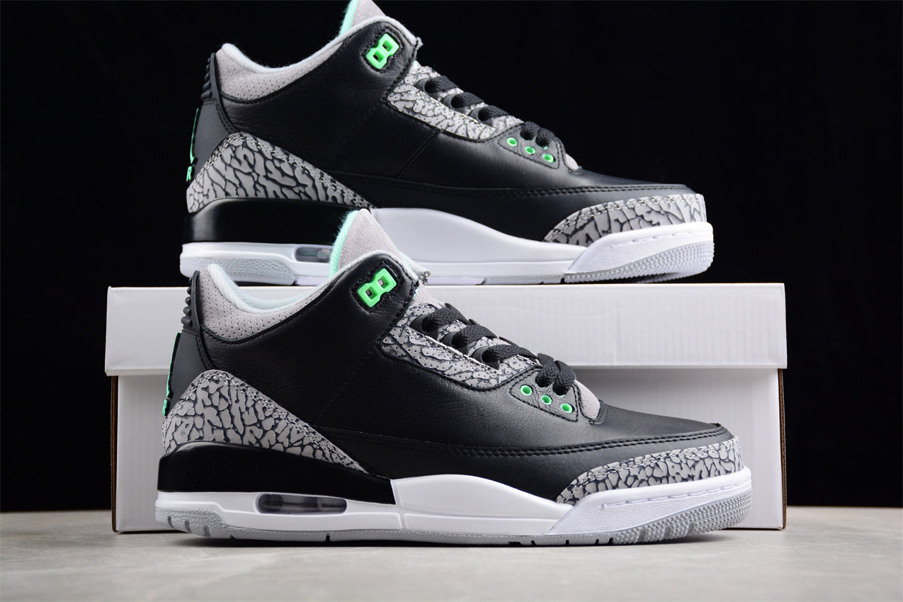  AJ3 "Green Glow" Jordan 3 black and green  Shoes braveps