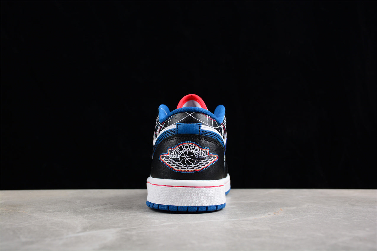 Air Jordan 1 Low Blue And Black Sashiko Embroidery Style braveps