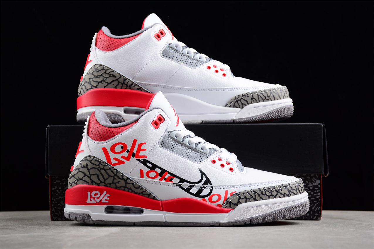 Air Jordan 3 Retro "Fire Red"  Brain Black and Red Shoes braveps