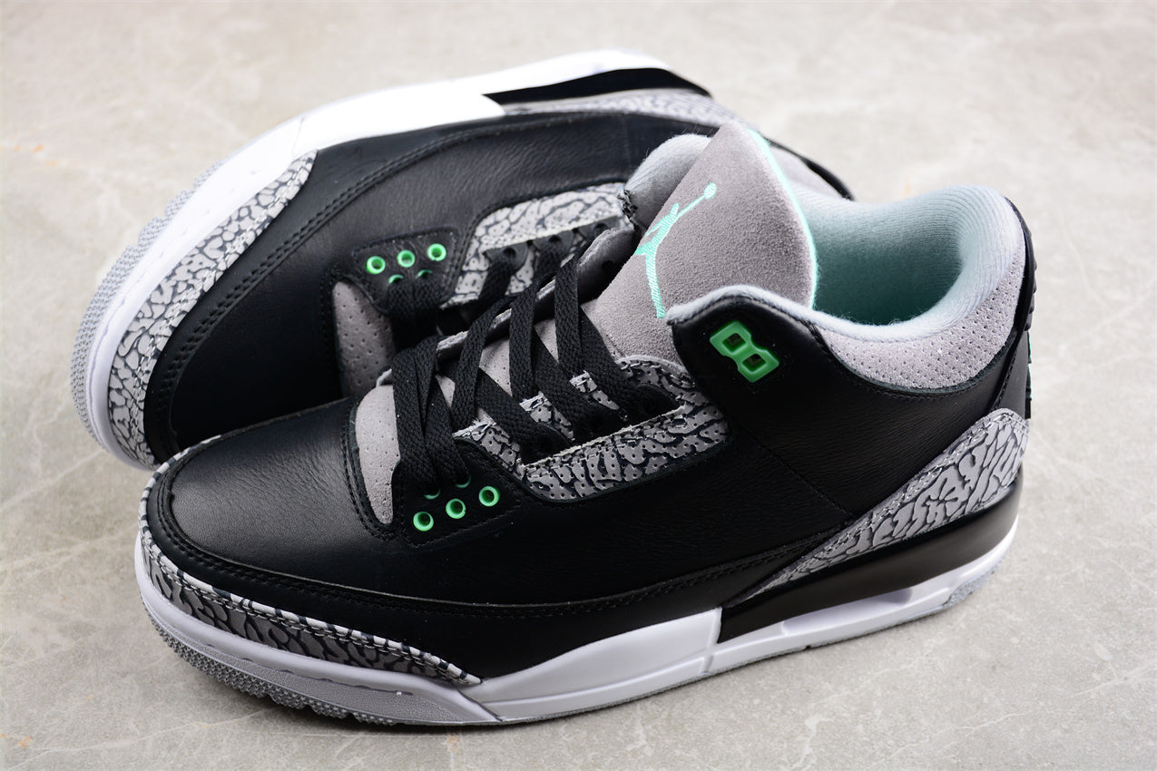  AJ3 "Green Glow" Jordan 3 black and green  Shoes braveps