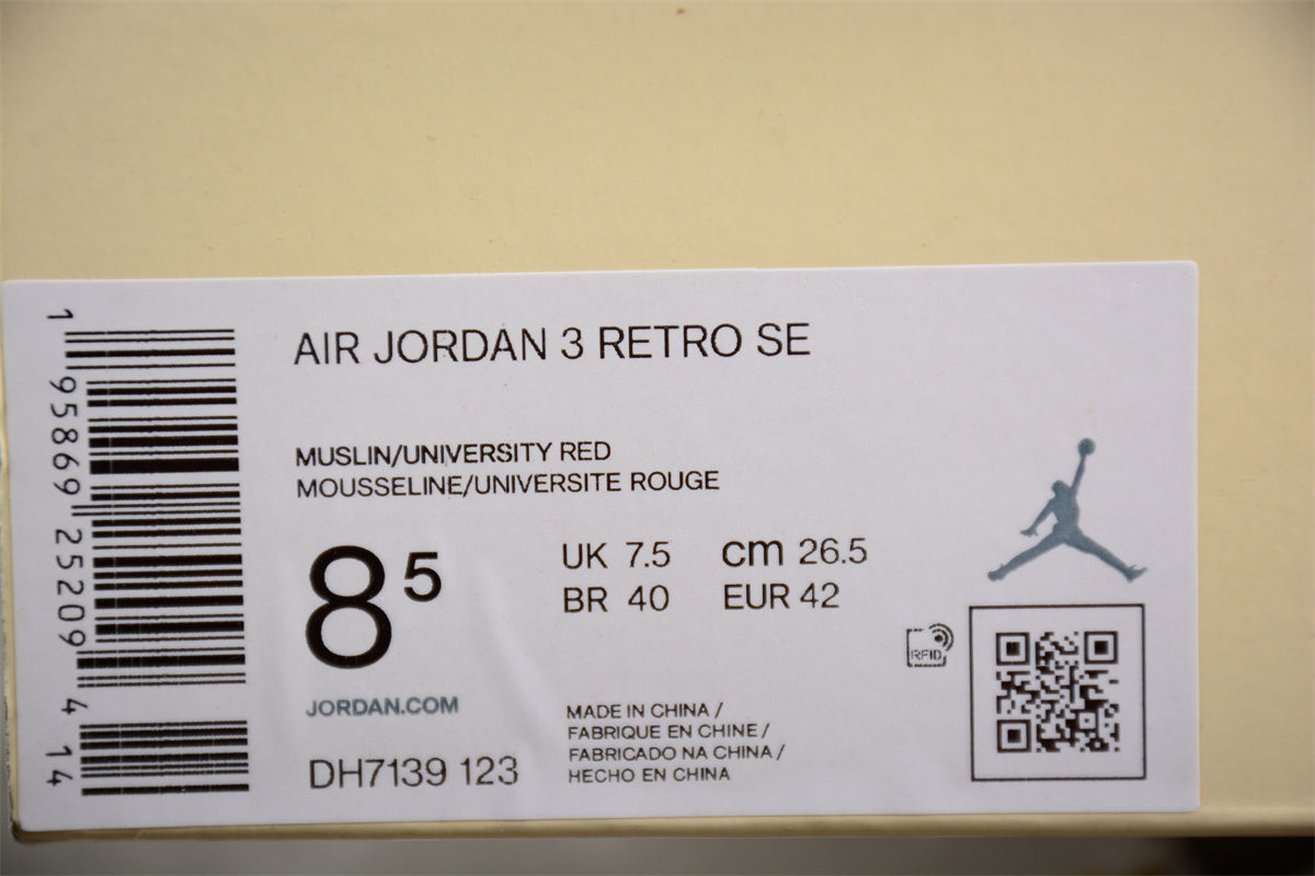 Air Jordan 3 Retro "Fear" Beige Red Shoes braveps