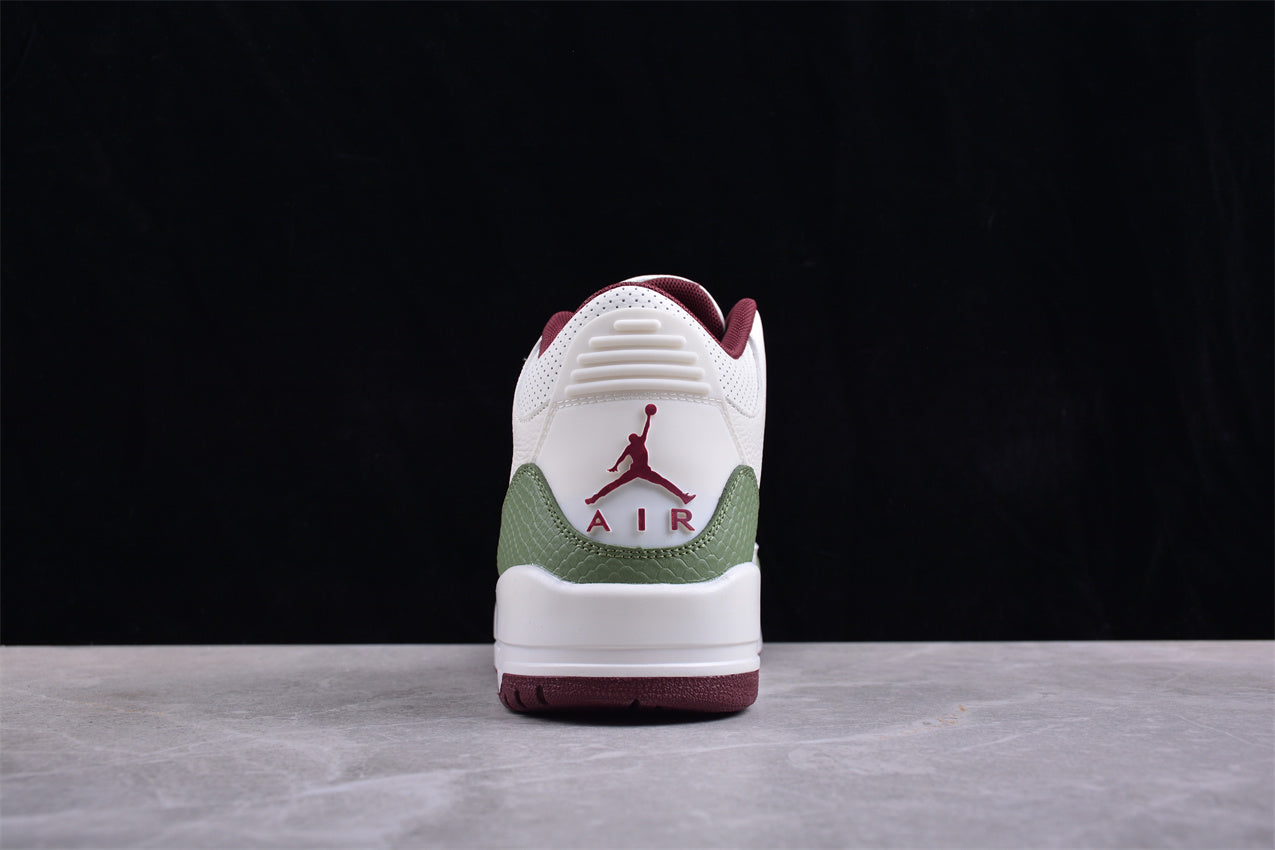 Nike Air Jordan 3 Retro White Green Gold Wine Red shoes braveps