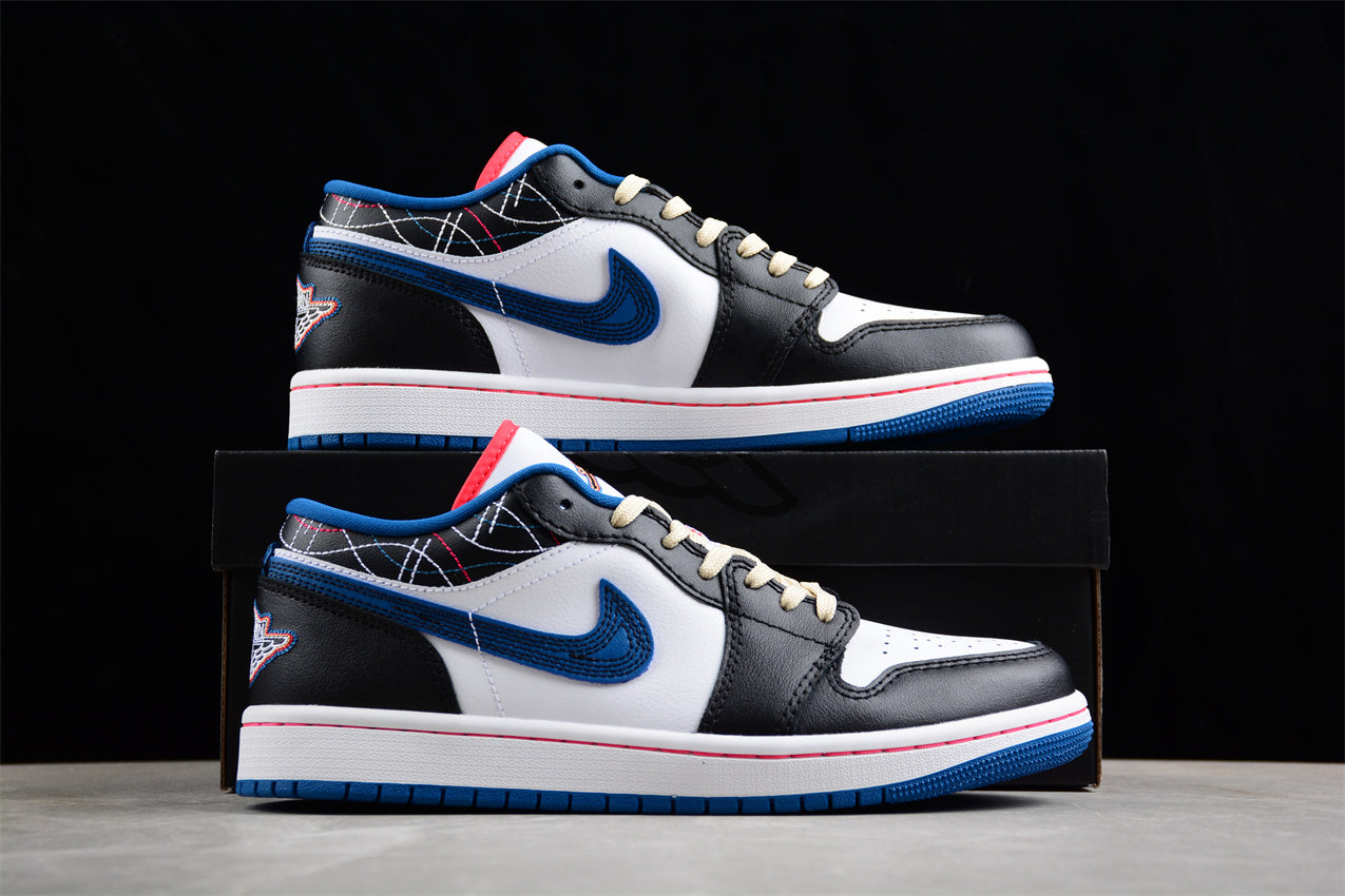 Air Jordan 1 Low Blue And Black Sashiko Embroidery Style braveps