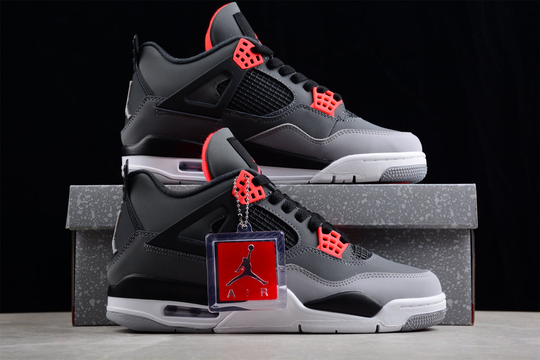 Air Jordan 4 Retro "Infrared" Black and Gray Shoes braveps