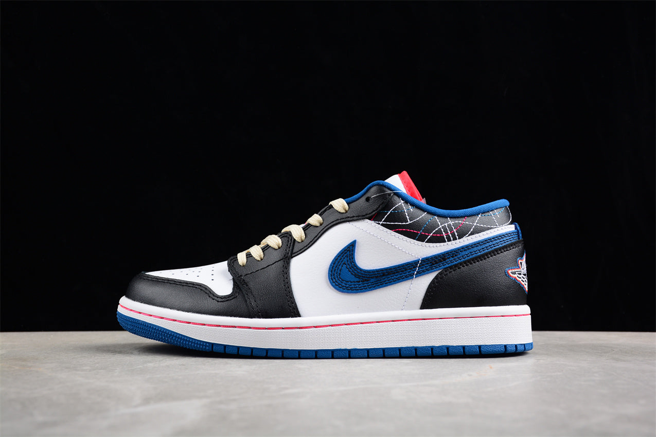 Air Jordan 1 Low Blue And Black Sashiko Embroidery Style braveps