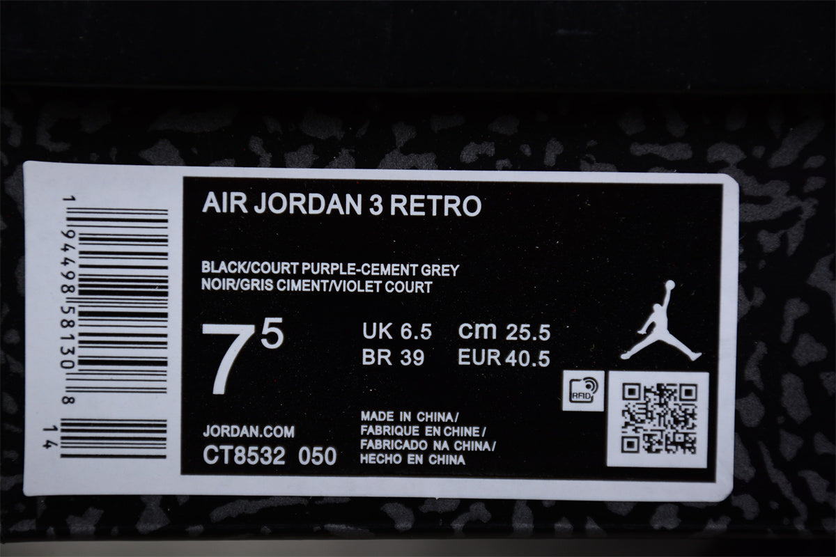 Foreign trade version of Air Jordan 3 "Court Purple" Shoes braveps