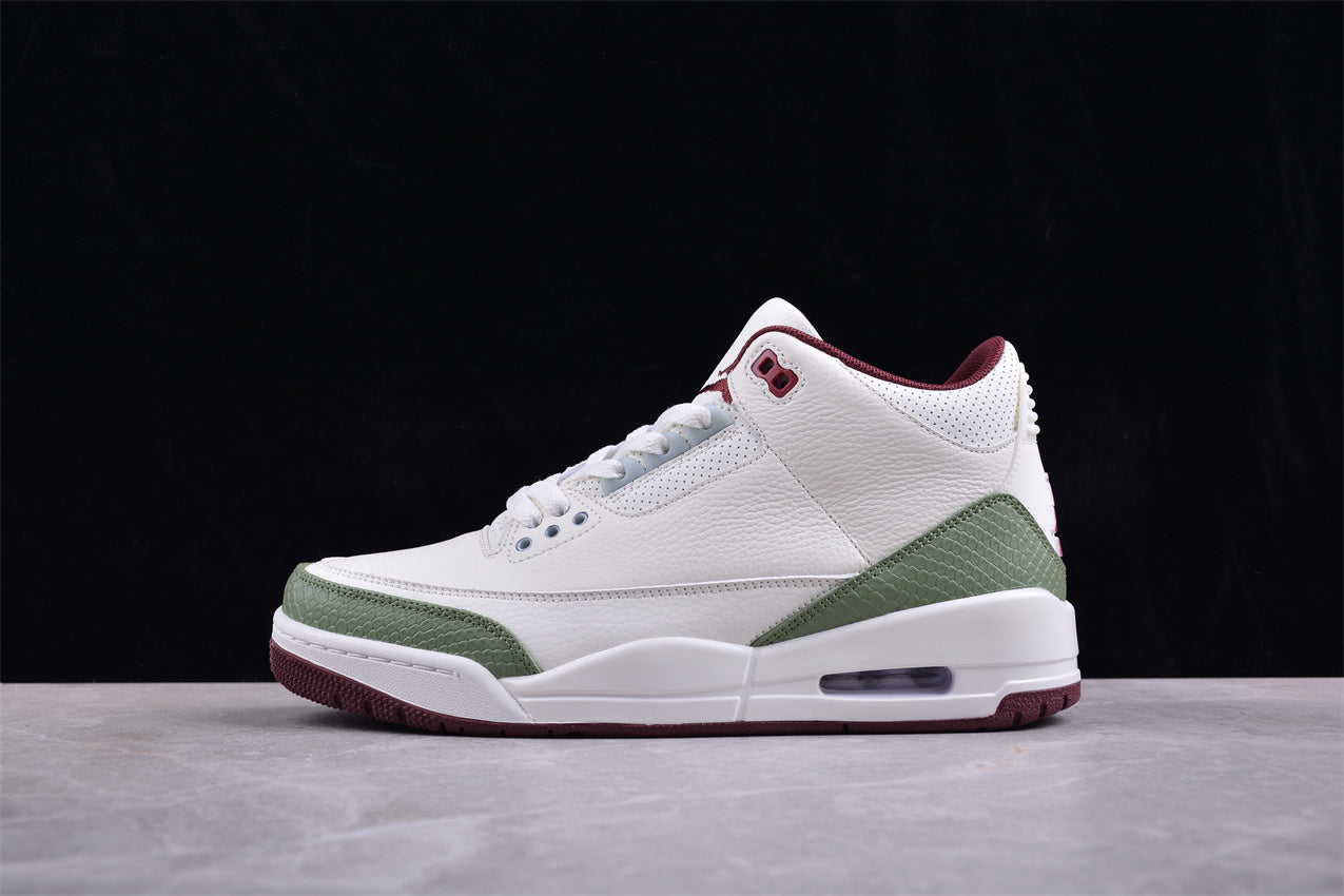 Nike Air Jordan 3 Retro White Green Gold Wine Red shoes braveps