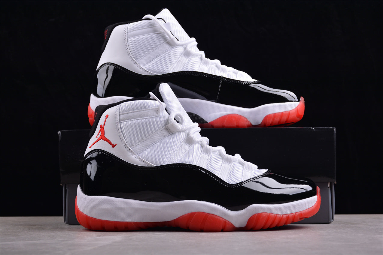 Air Jordan 11 Retro Black and White Red Shoes braveps