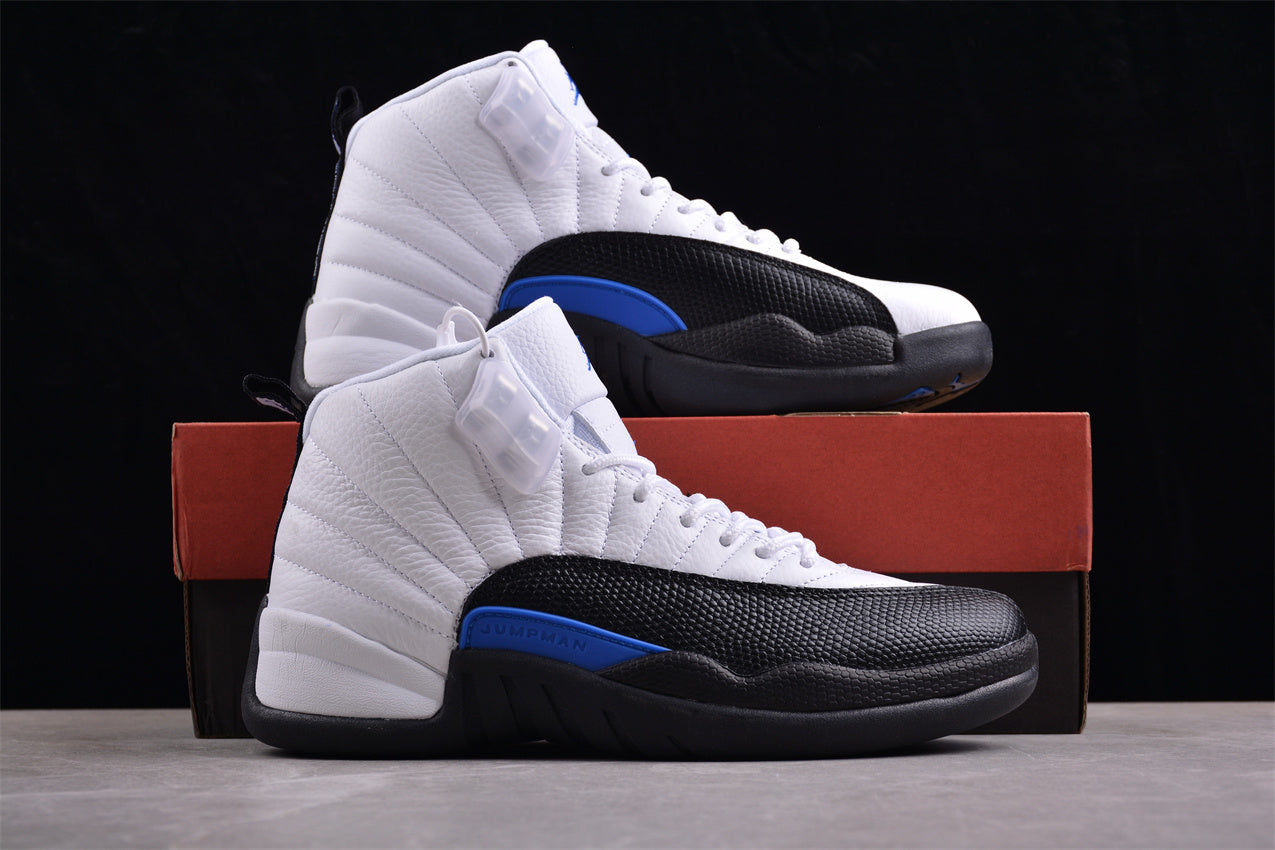 Air Jordan 12 Retro White Black & Blue Shoes braveps