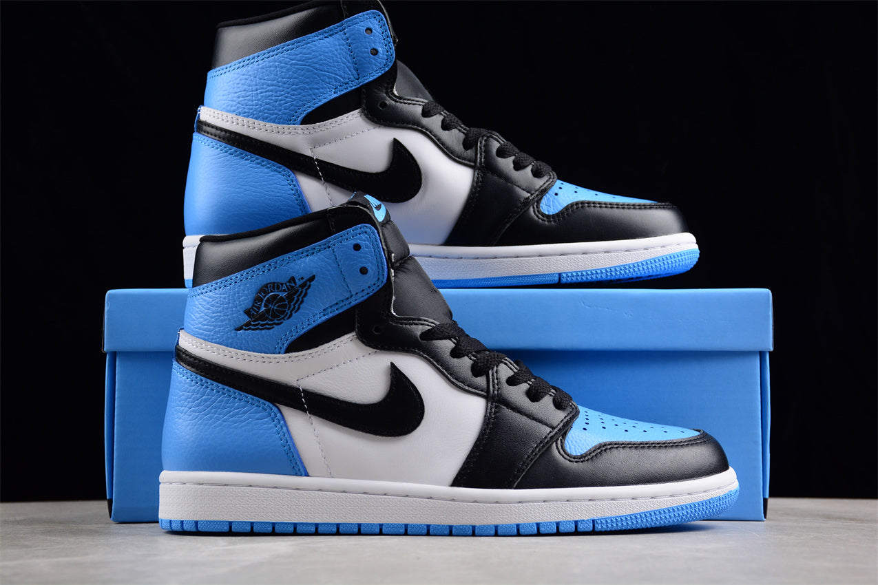 Air Jordan 1 High OG "UNC Toe" Black Blue Shoes braveps