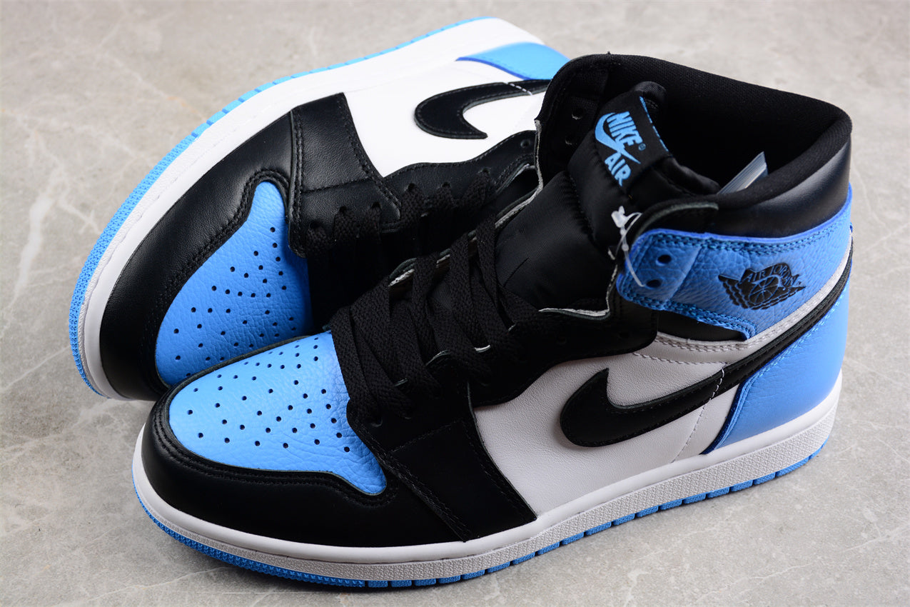 Air Jordan 1 High OG "UNC Toe" Black Blue Shoes braveps