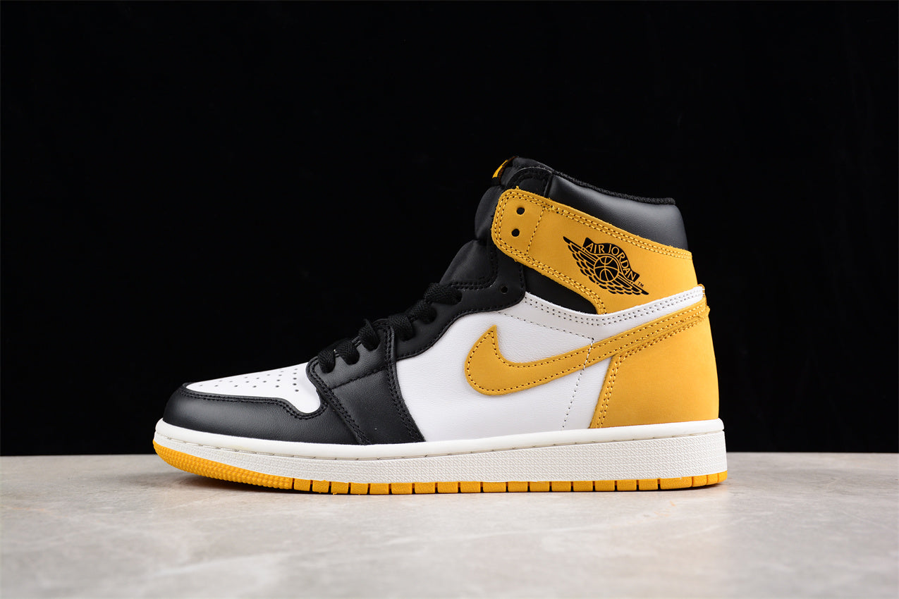 Air Jordan 1 High OG "UNC Toe" Black and Yellow Shoes braveps