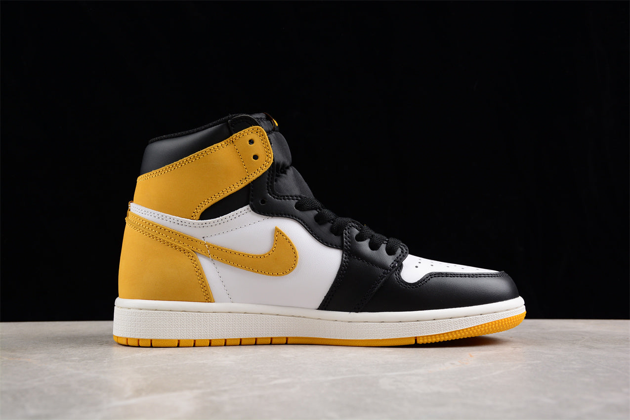 Air Jordan 1 High OG "UNC Toe" Black and Yellow Shoes braveps