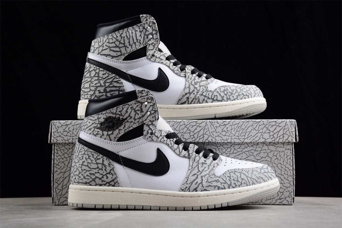 Air Jordan 1 High OG "White Cement" Elephant Pattern Shoes braveps