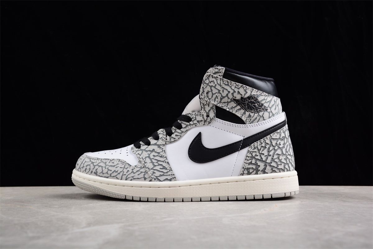 Air Jordan 1 High OG "White Cement" Elephant Pattern Shoes braveps