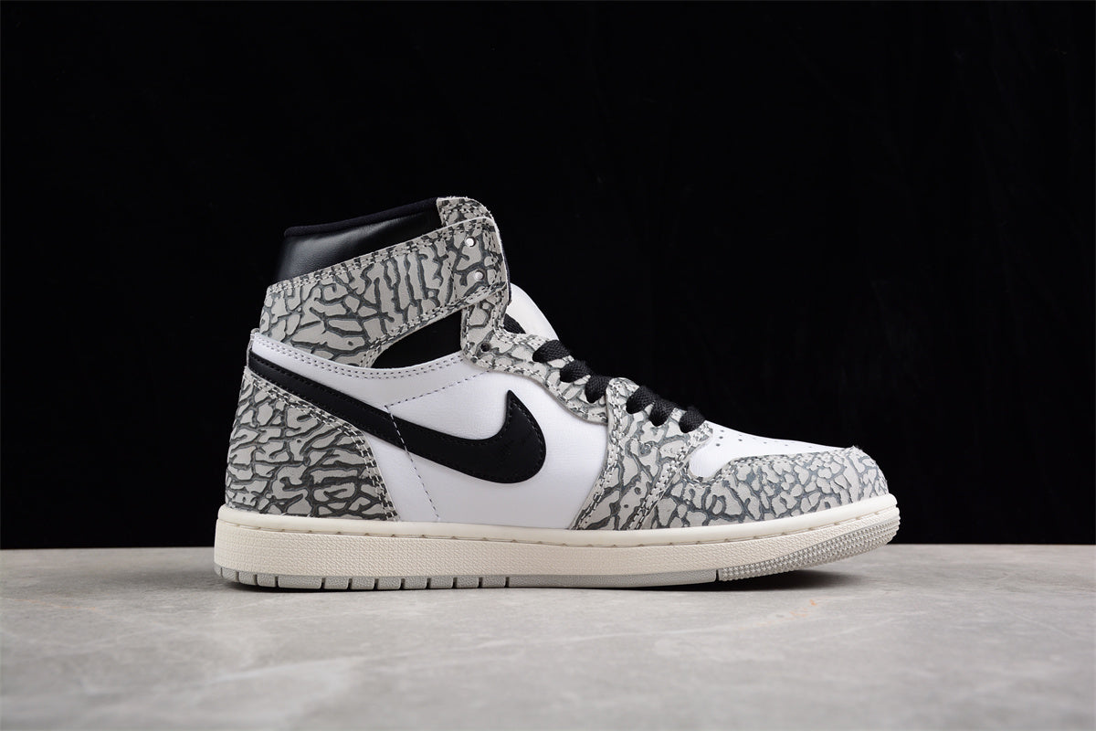 Air Jordan 1 High OG "White Cement" Elephant Pattern Shoes braveps