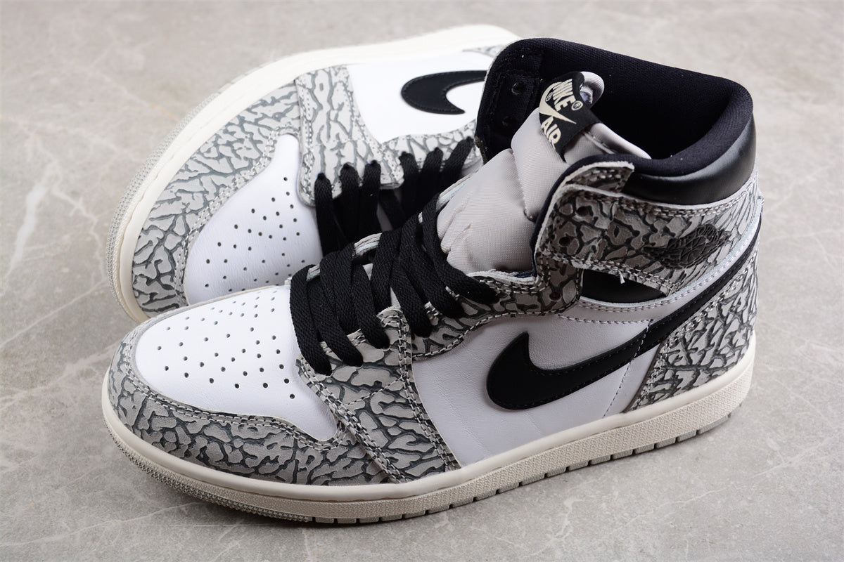 Air Jordan 1 High OG "White Cement" Elephant Pattern Shoes braveps