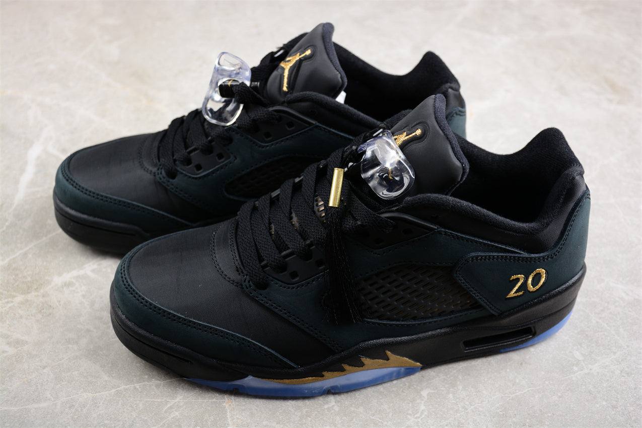 Air Jordan 5 Low Black and Gold Shoes braveps