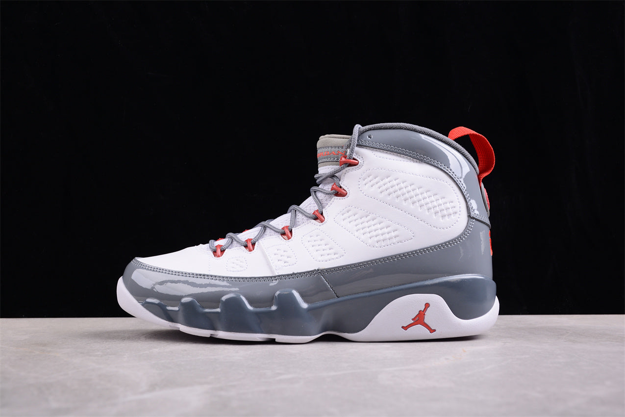 Air Jordan 9 "Fire Red" White Gray Shoes braveps