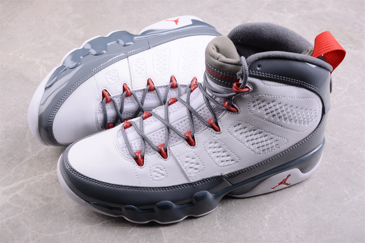 Air Jordan 9 "Fire Red" White Gray Shoes braveps