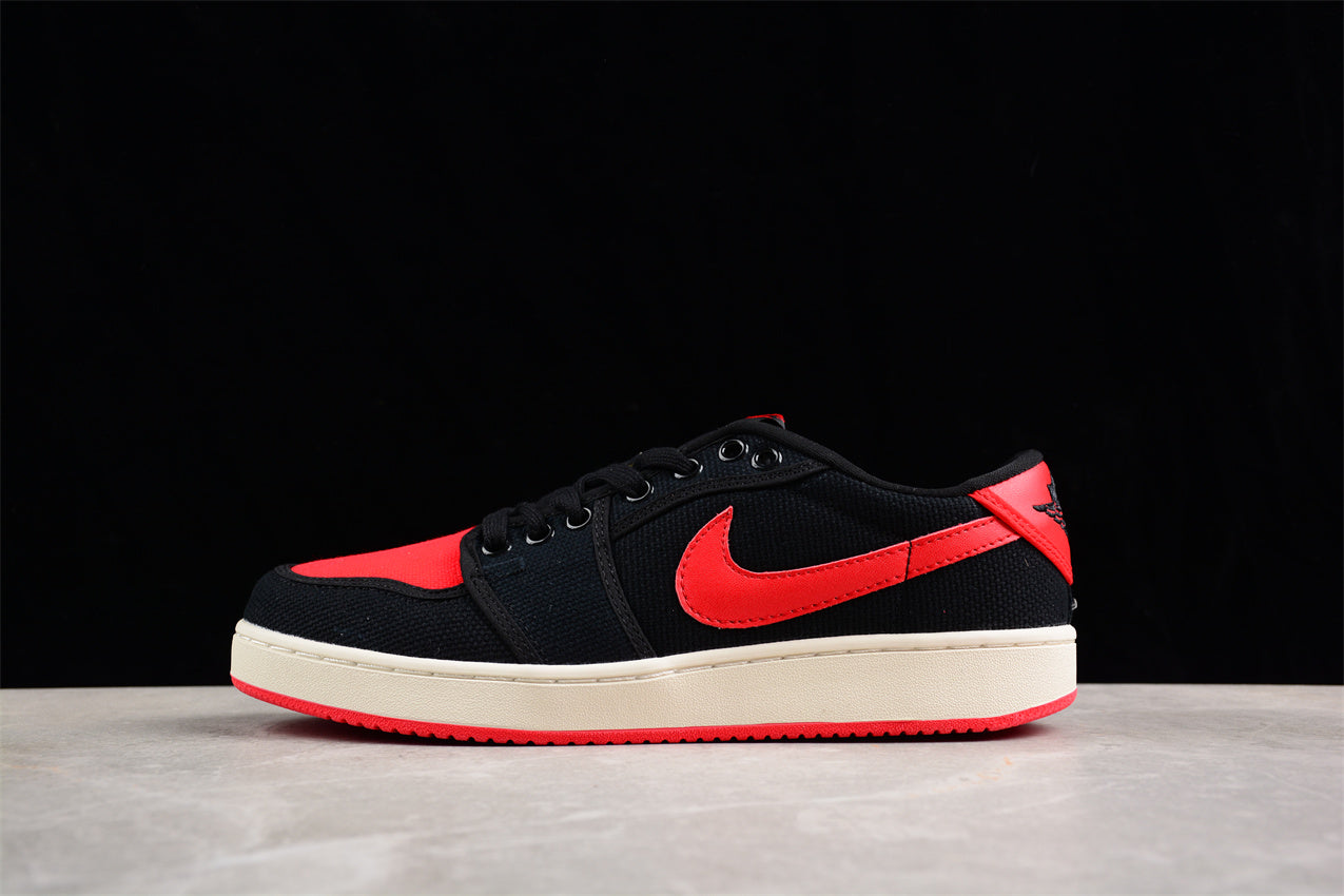 AJKO 1 Low Shadow AJ1 Joe 1 Black and Red Canvas Shoes braveps