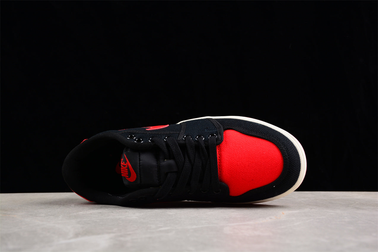 AJKO 1 Low Shadow AJ1 Joe 1 Black and Red Canvas Shoes braveps