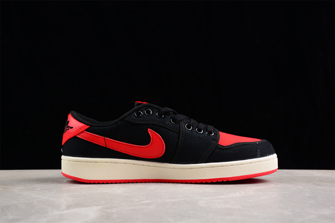 AJKO 1 Low Shadow AJ1 Joe 1 Black and Red Canvas Shoes braveps