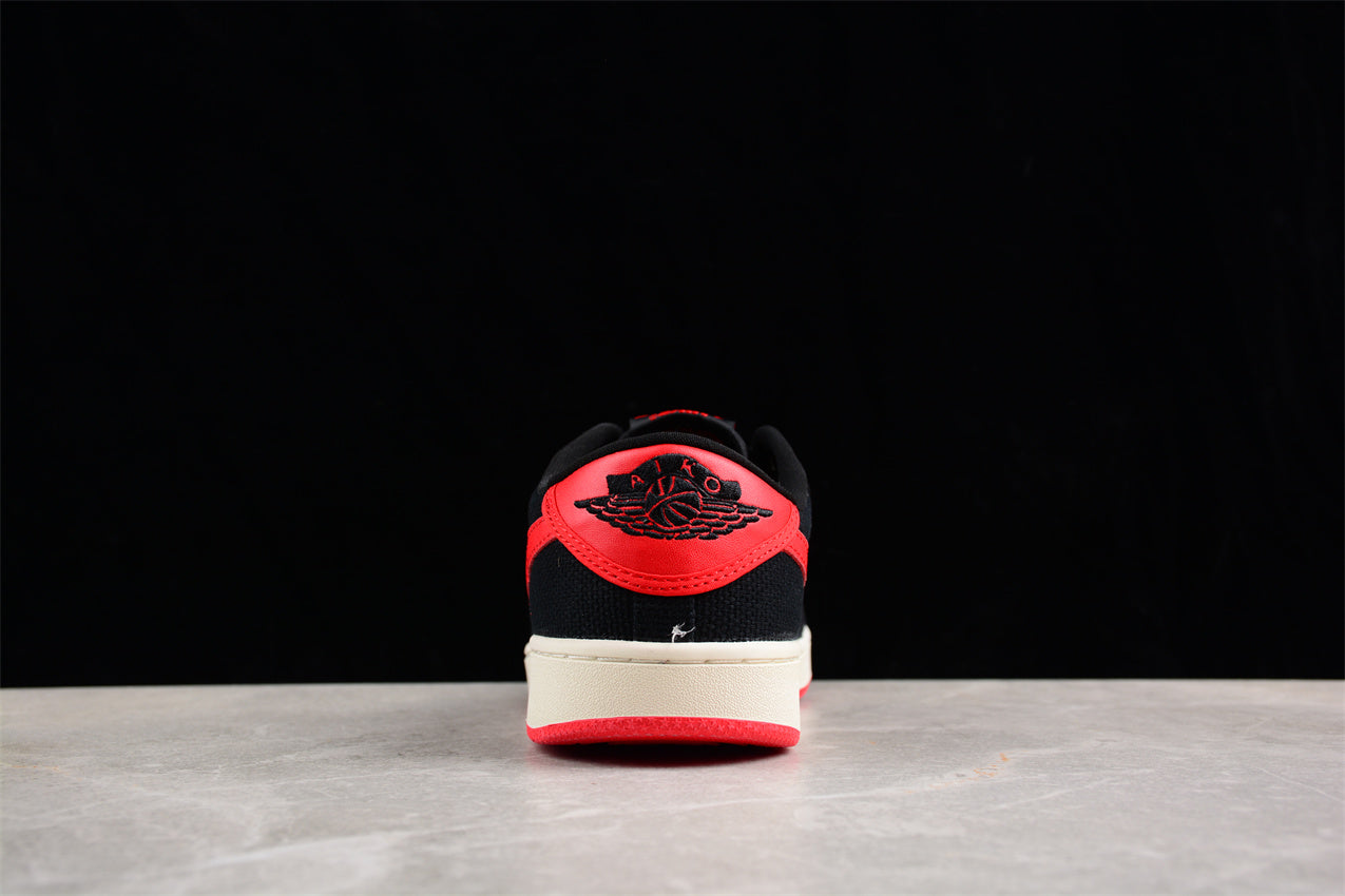 AJKO 1 Low Shadow AJ1 Joe 1 Black and Red Canvas Shoes braveps