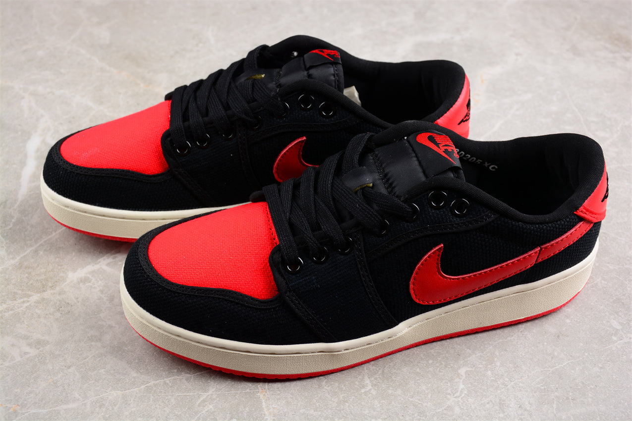 AJKO 1 Low Shadow AJ1 Joe 1 Black and Red Canvas Shoes braveps