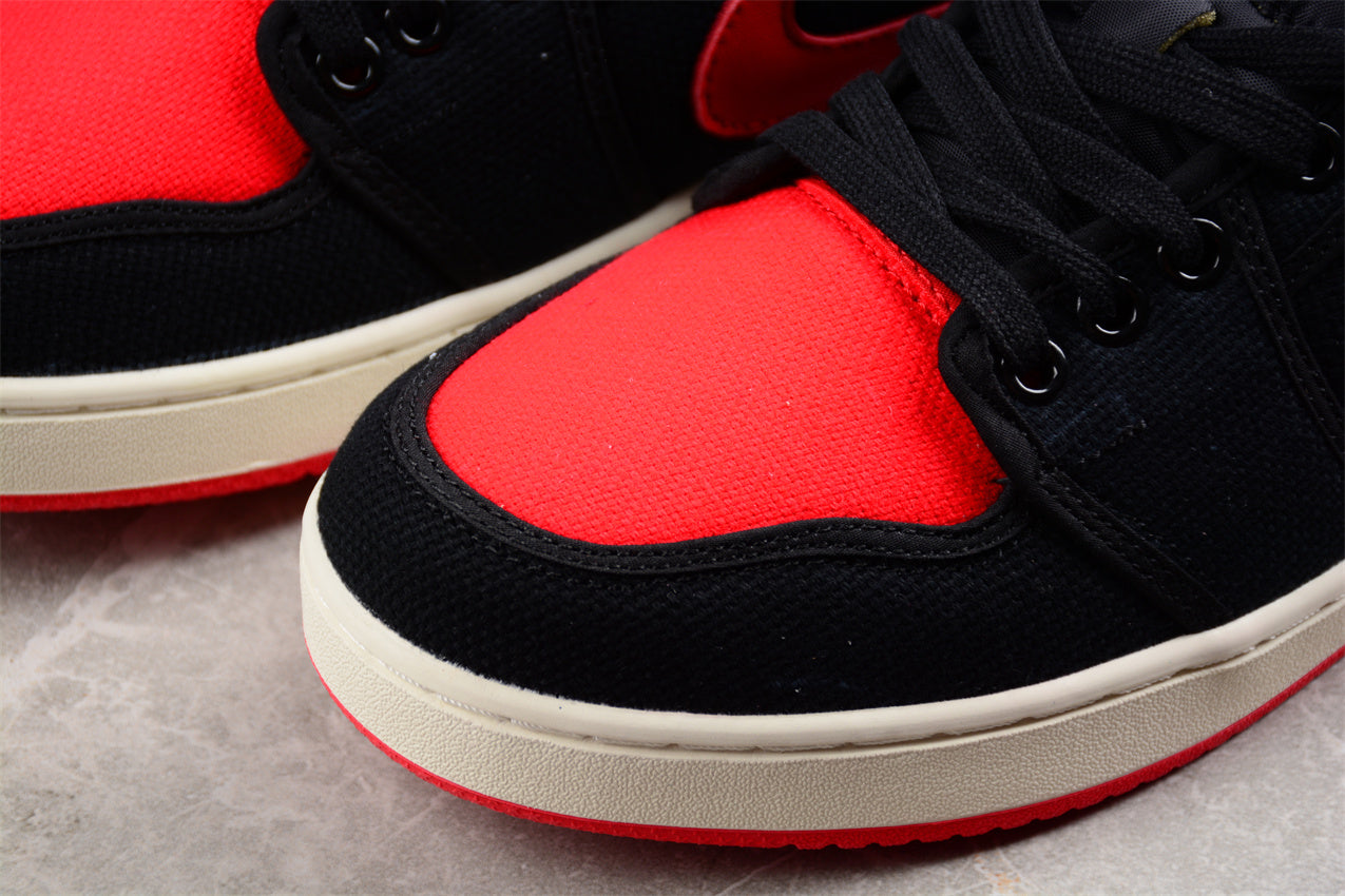 AJKO 1 Low Shadow AJ1 Joe 1 Black and Red Canvas Shoes braveps