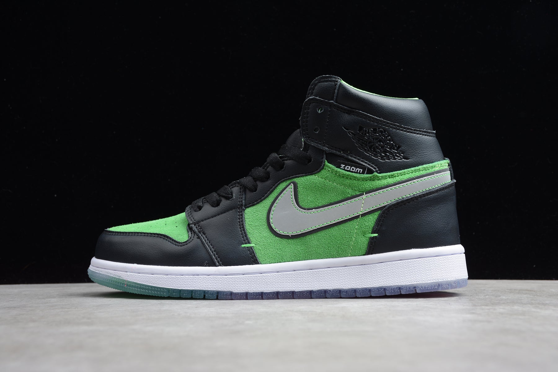 R28 AJ1 High Top Pig Eight Leather Black Green Shoes braveps