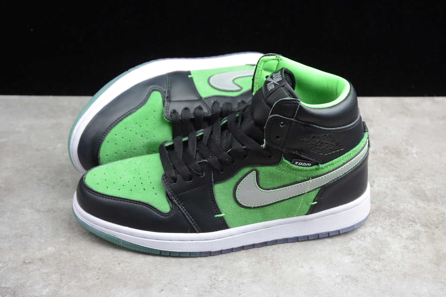 R28 AJ1 High Top Pig Eight Leather Black Green Shoes braveps