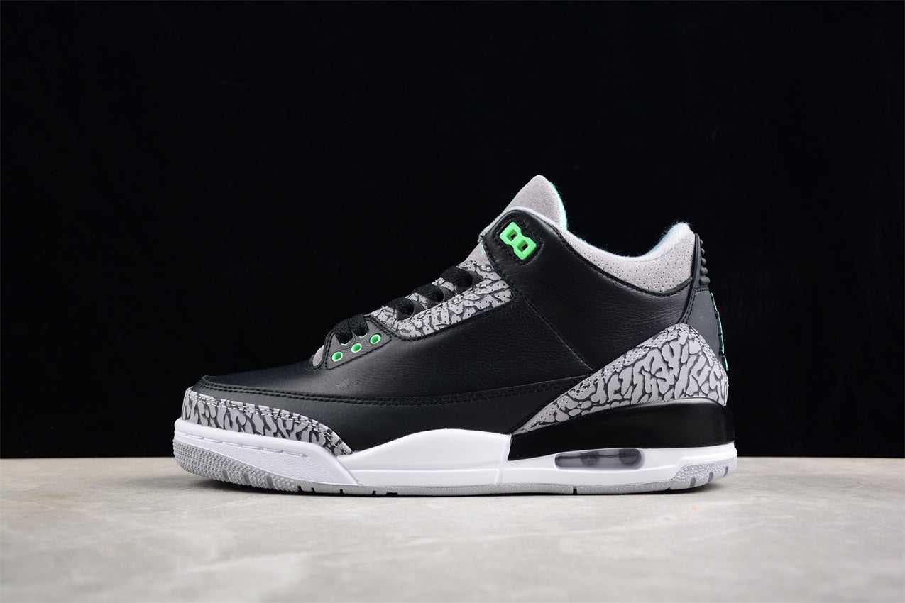  AJ3 "Green Glow" Jordan 3 black and green  Shoes braveps